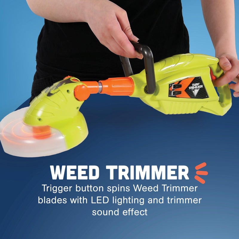 Constructive Playthings CP Toys 6-Piece Power Gardening Toy Set for Kids Ages 3+, Child Size Indoor/Outdoor Play Kids Tool Set with Leaf Blower, Chainsaw, Lawn Mower, and More, Green - Image 4